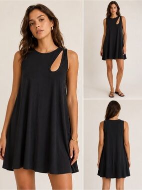NWT Michael Lauren Small Black Soft Tank Dress with Cutout up Front